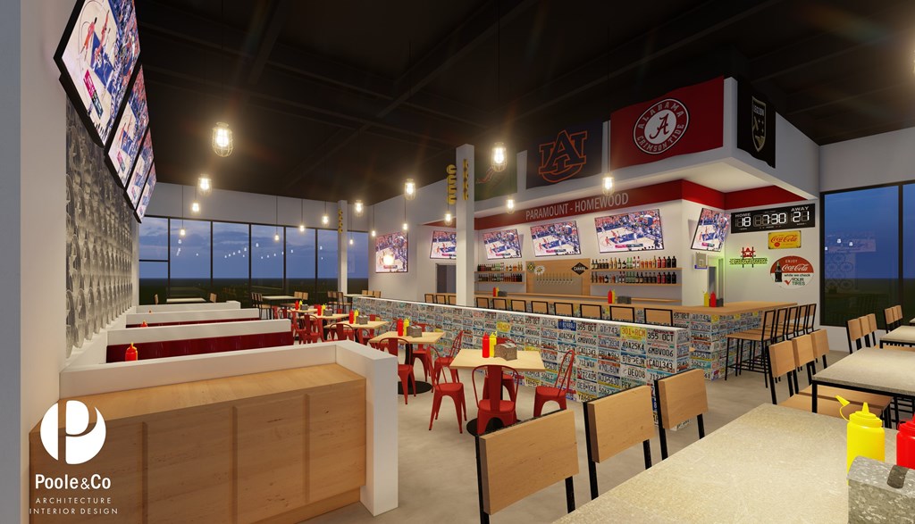 Rendering of Paramount Restaurant onsite at West Row Lofts and Townhomes in Birmingham, AL